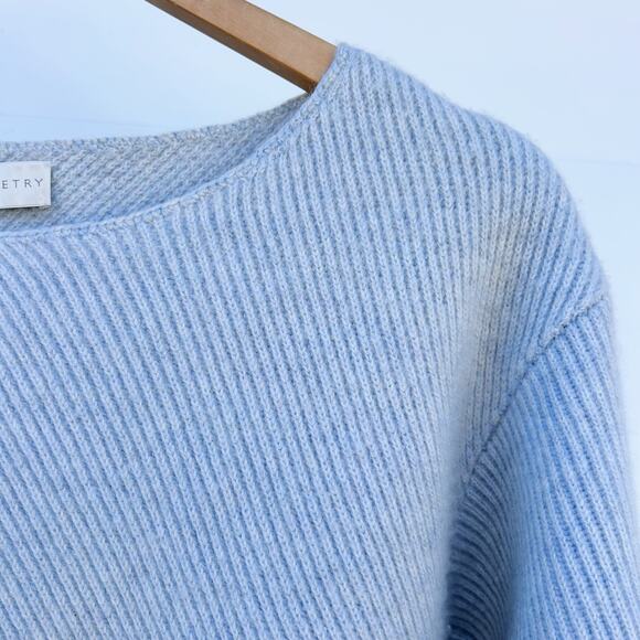 Poetry Cashmere Merino Wool Ribbed Boxy Sweater Jumper Light Blue 2 Crewneck - Picture 4 of 8